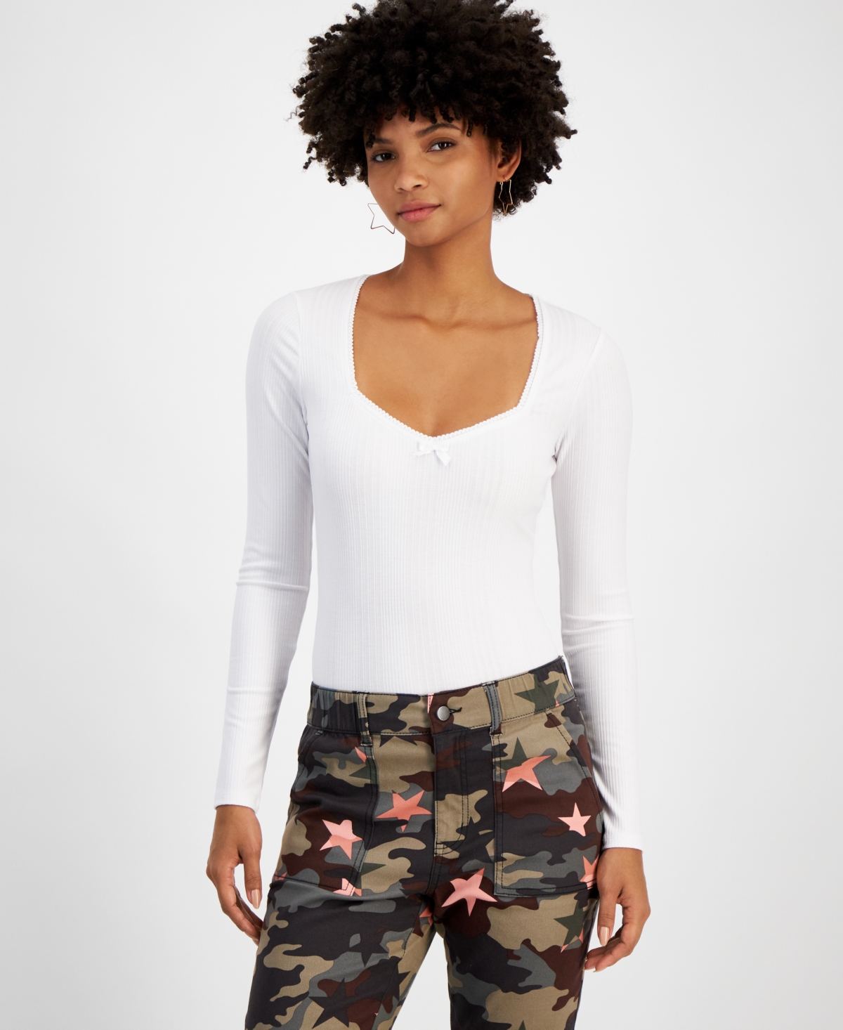 Self Esteem Juniors' Sweetheart-Neck Long-Sleeve Bodysuit