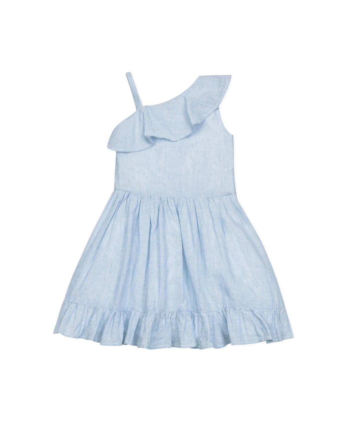 Hope & Henry Girls' Linen One Shoulder Flounce Dress with Ruffle Hem, Toddler
