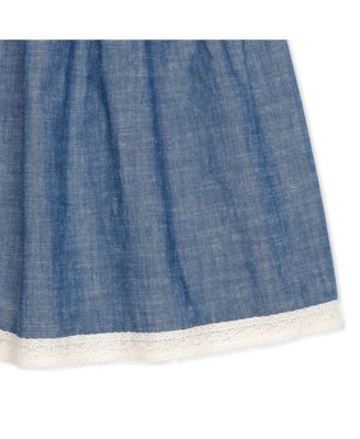 Girls' Short Bubble Sleeve Crochet Trim Chambray Dress, Toddler