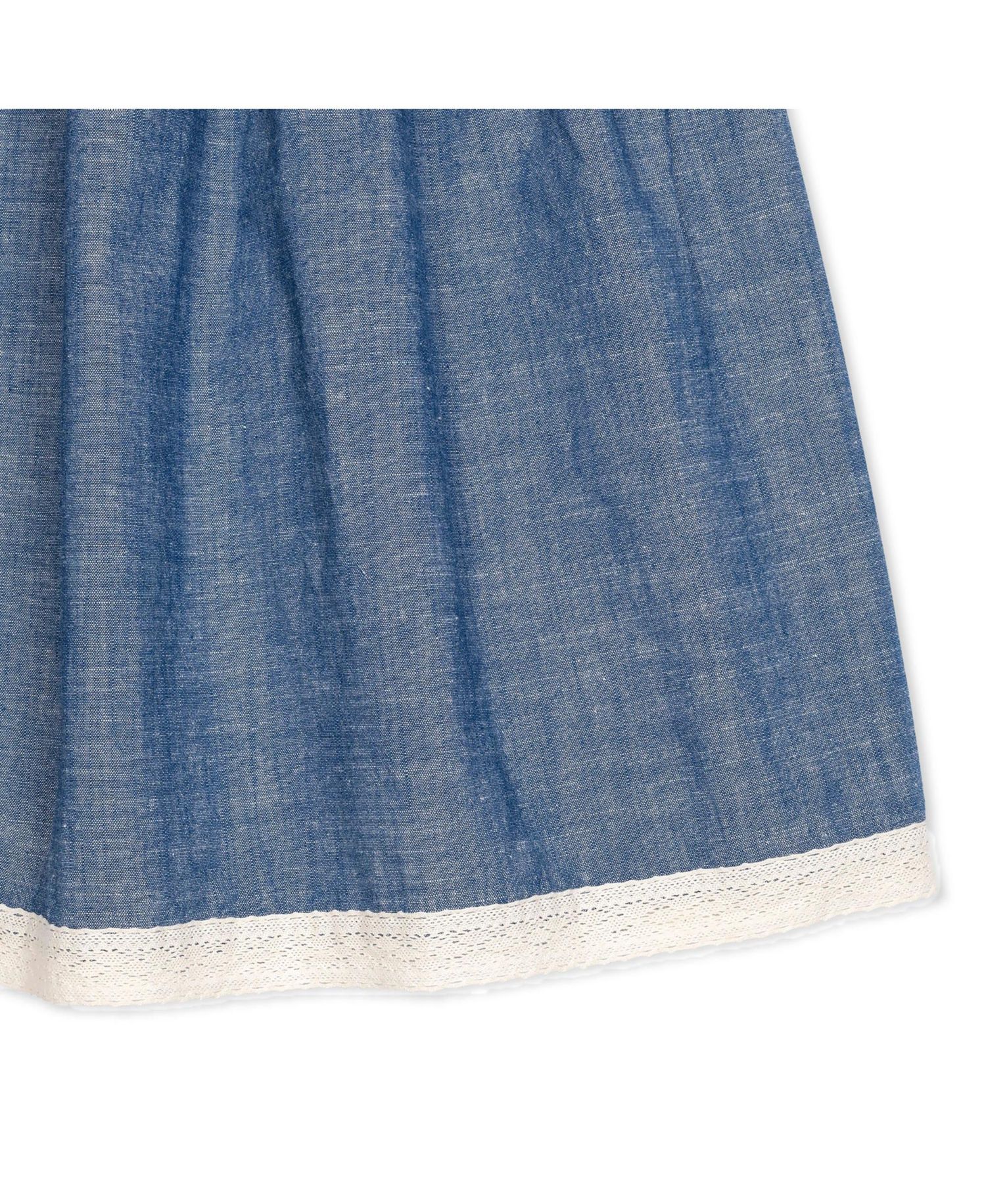 Toddler Girls Hope and Henry Short Bubble Sleeve Crochet Trim Chambray Dress
