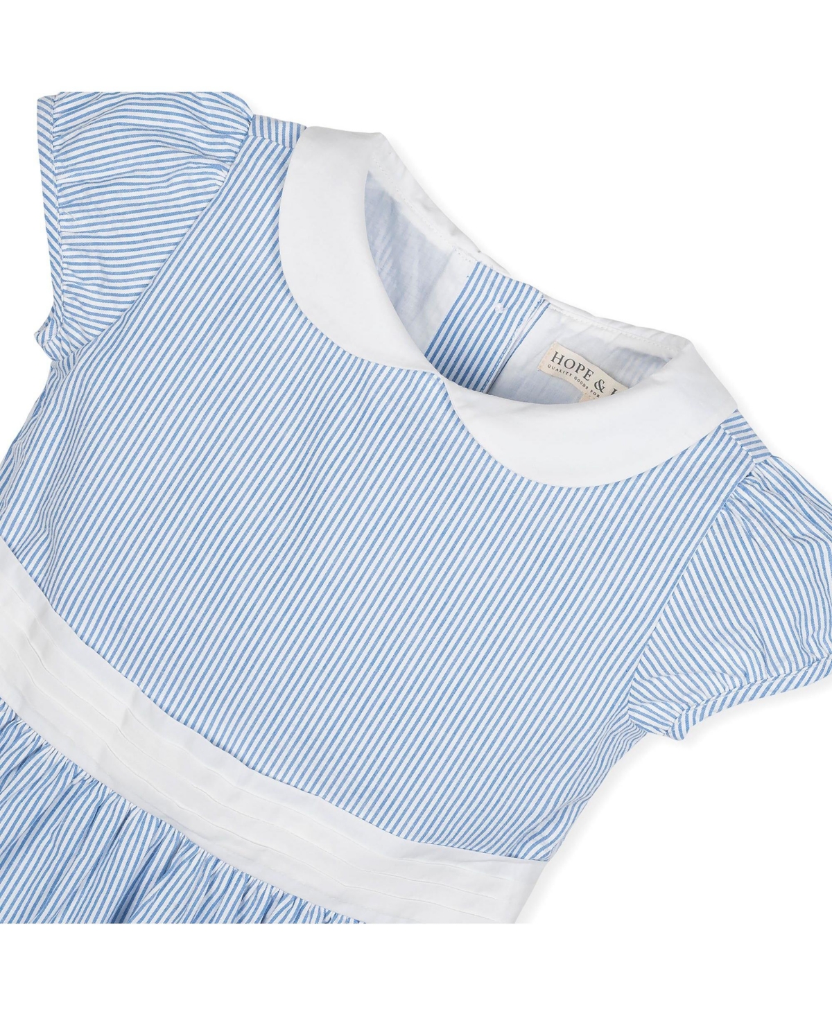 Hope & Henry Girls' Short Sleeve Seersucker Dress with Peter Pan Collar, Kids
