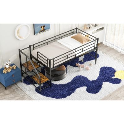 Streamdale Twin Loft Bed with Storage Stairs, Black