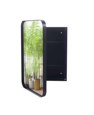 Recessed Black Metal Medicine Cabinet with Mirror and Shelves