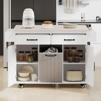 Multipurpose Kitchen Island with Tilt-Out Trash Can
