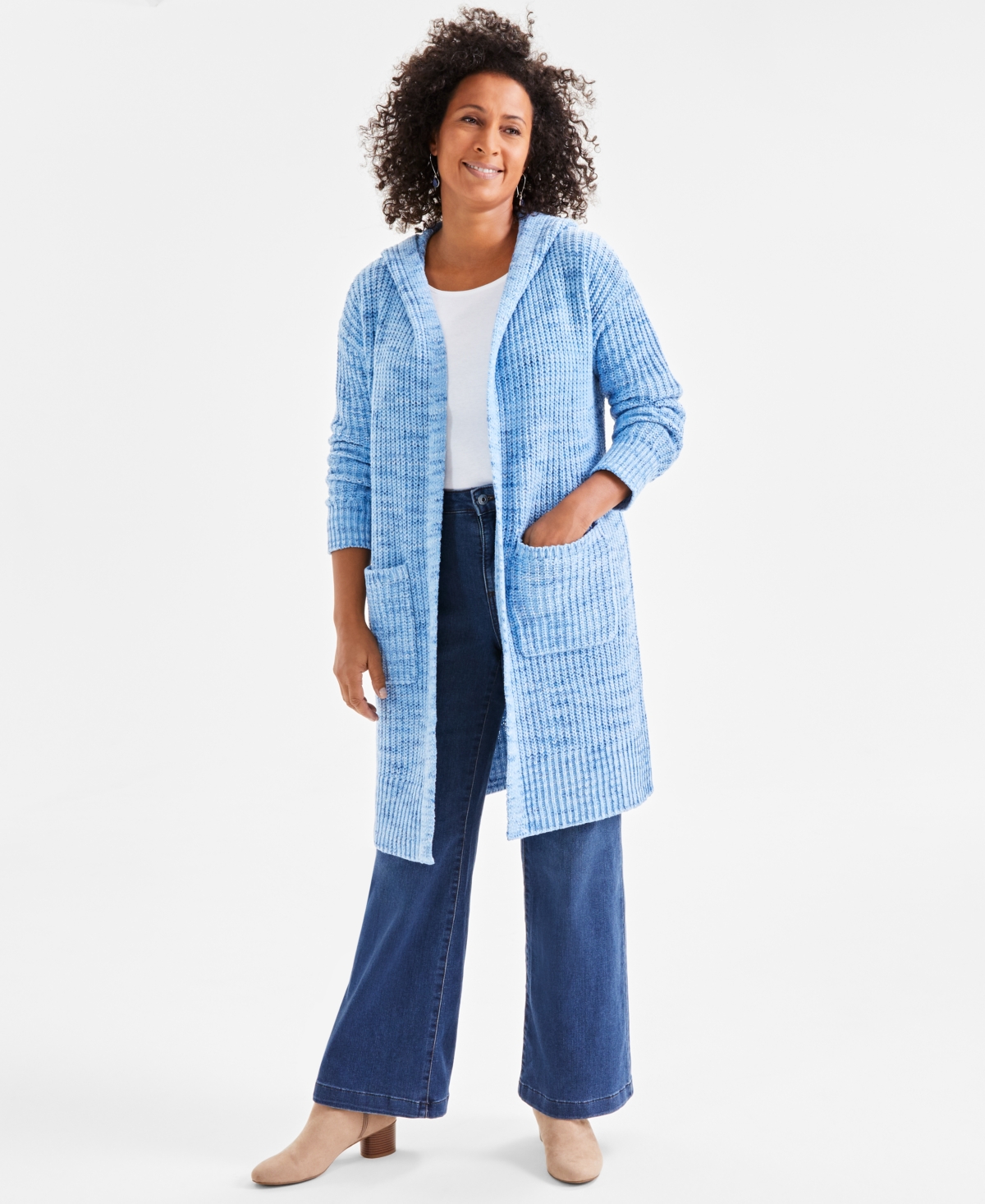 Style & Co Women's Hooded Open-Front Duster Cardigan, Created for Macy's