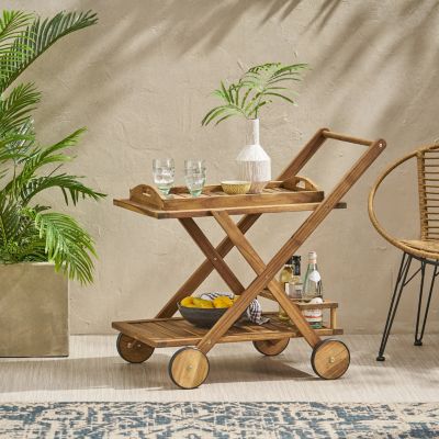 Riviera Acacia Wood Mobile Bar Cart