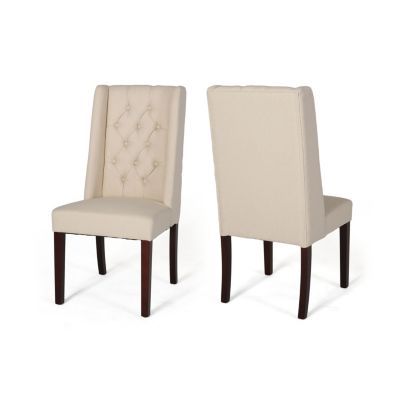 Set of 2 Fabric Sophisticated Tufted Dining Chairs With Diamond Stitching