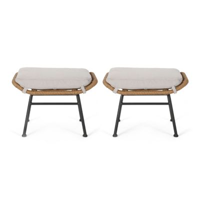 Streamdale Modern Rattan Ottoman With Water-Resistant Cushions