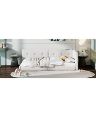 Streamdale Upholstered Full Bed with USB Ports and LED Belt, Beige