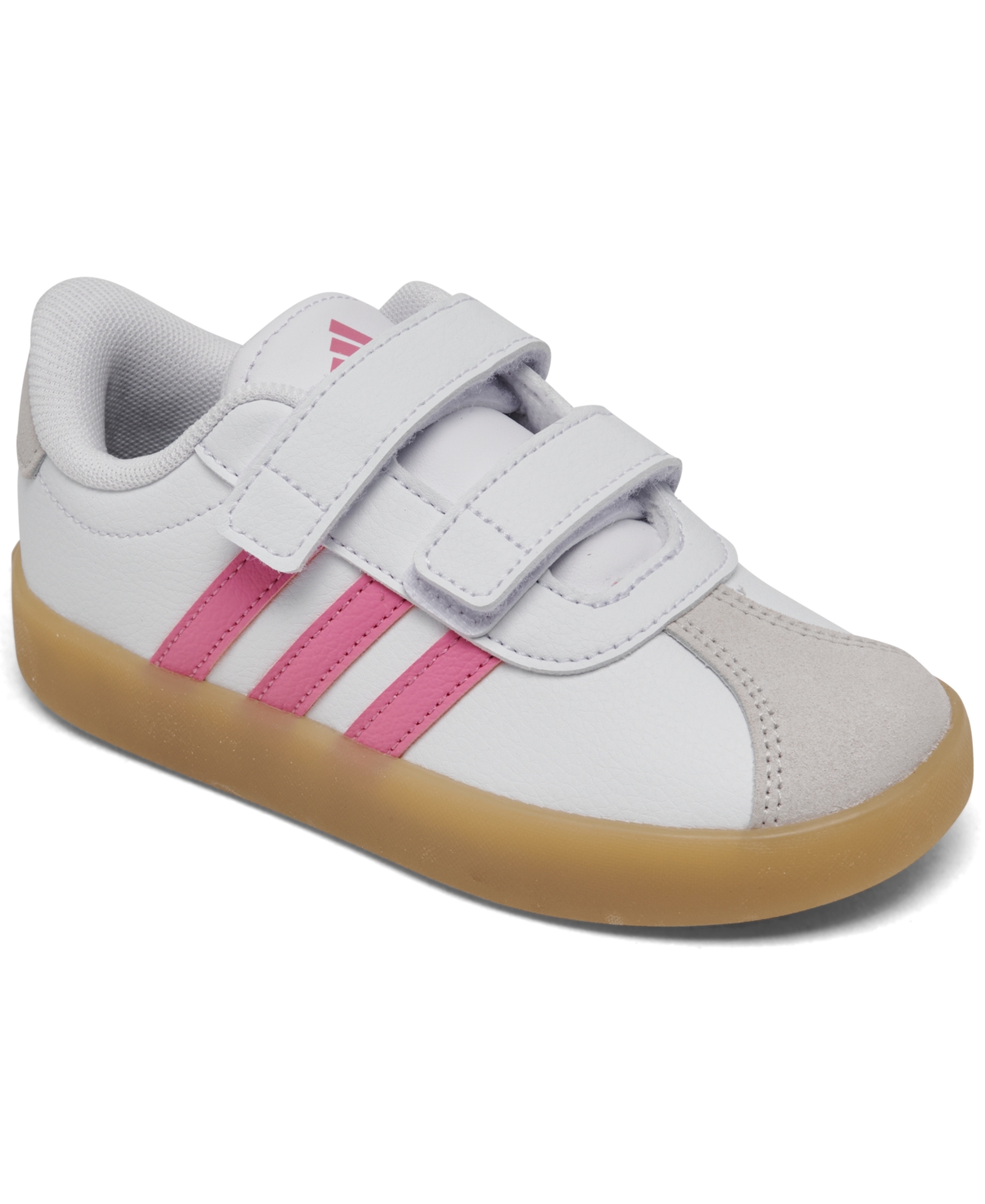 Adidas Originals Little Girls Vl Court 3.0 Fastening Strap Casual Sneakers From Finish Line In White,pink