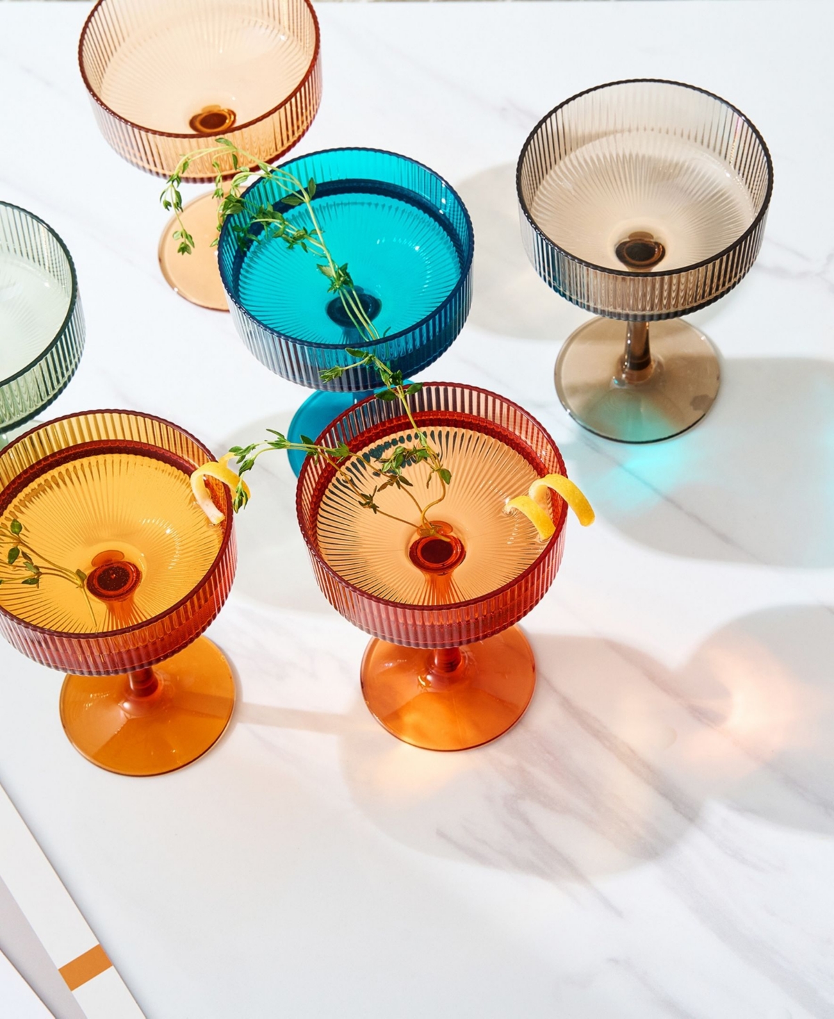 The Wine Savant Khen Shatterproof Acrylic Ribbed Classic Art Deco Coupe Glasses Set Of 6 In Multicolor