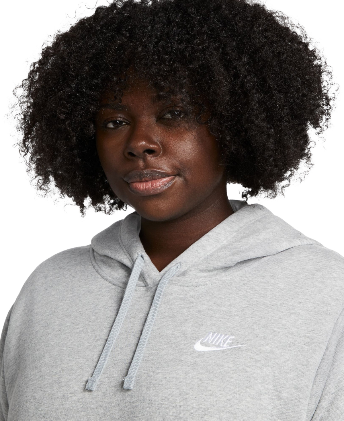 Nike Women's  Sportswear Club Fleece Pullover Hoodie (plus Size) In Dk Grey Heather,white