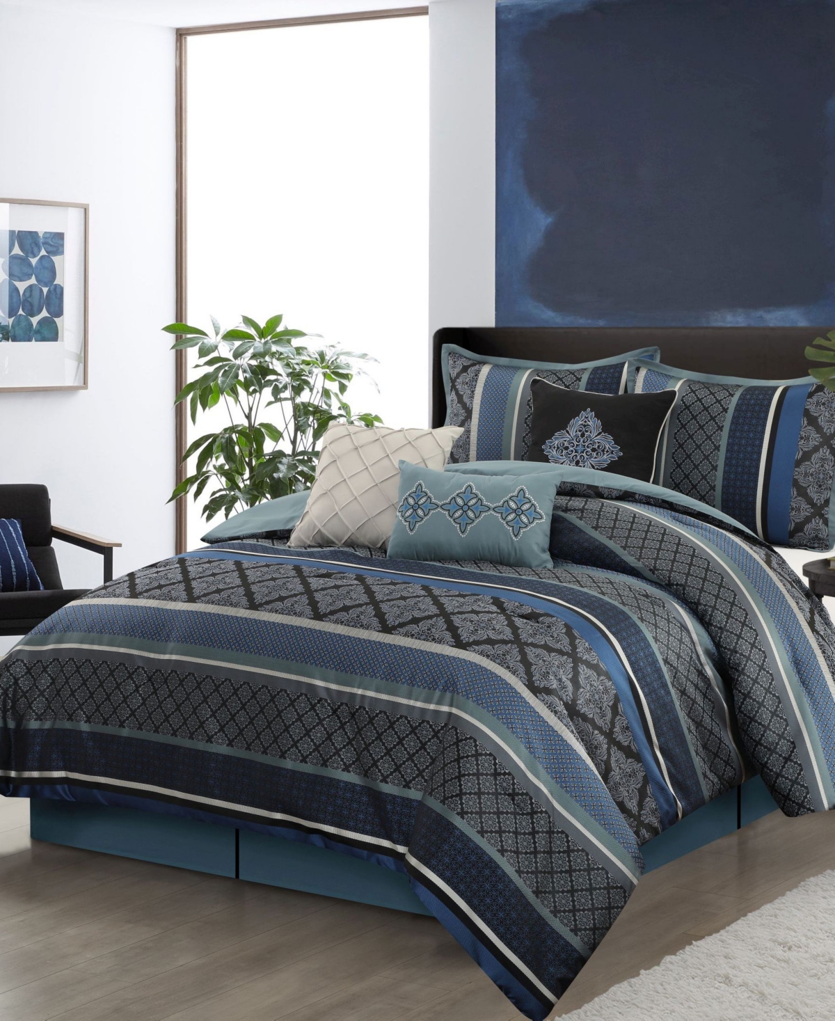 Stratford Park Tefia Jacquard Damask 7-pc. Comforter Set, King In Blue