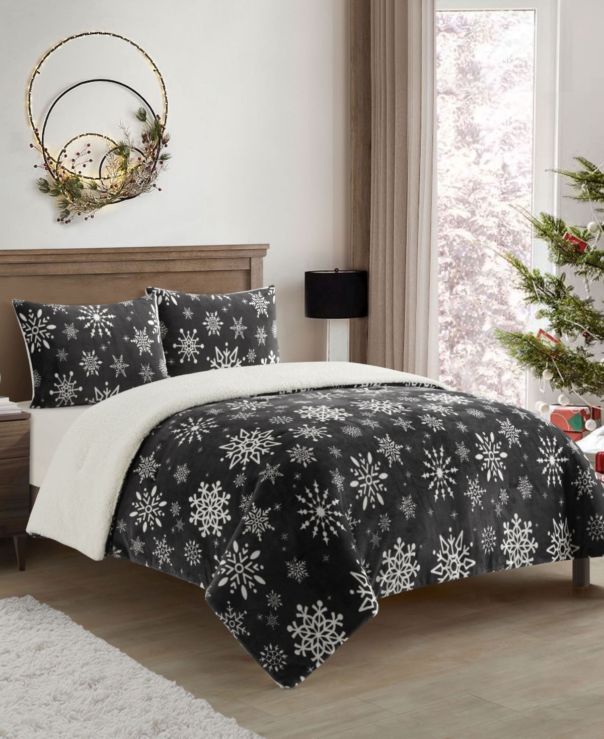 Stratford Park Flakes Sherpa 3-pc. Comforter Set, Queen In Black White