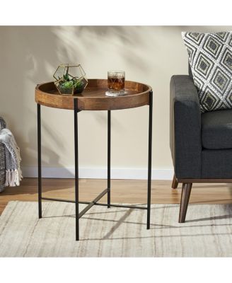 Modern Industrial Round End Table With Tray Top