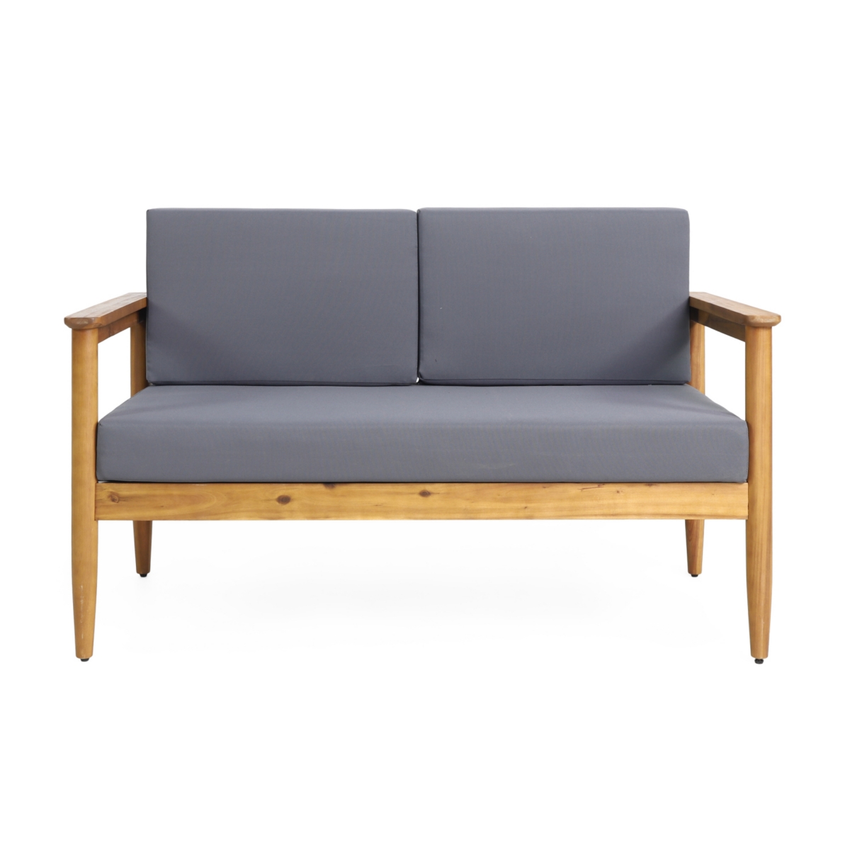 Streamdale Furniture Acacia Wood Loveseat With Water-Resistant Cushions And Slat Design