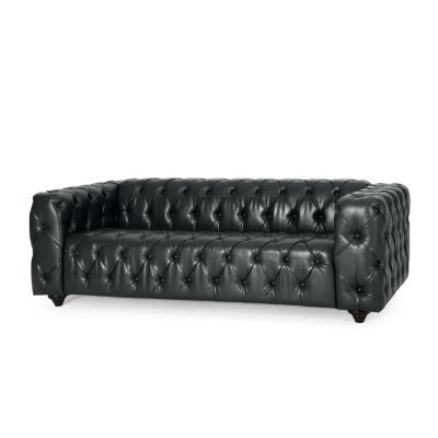 3-Seat Sofa: Button-Tufted, Solid Wood Legs, PU Fabric