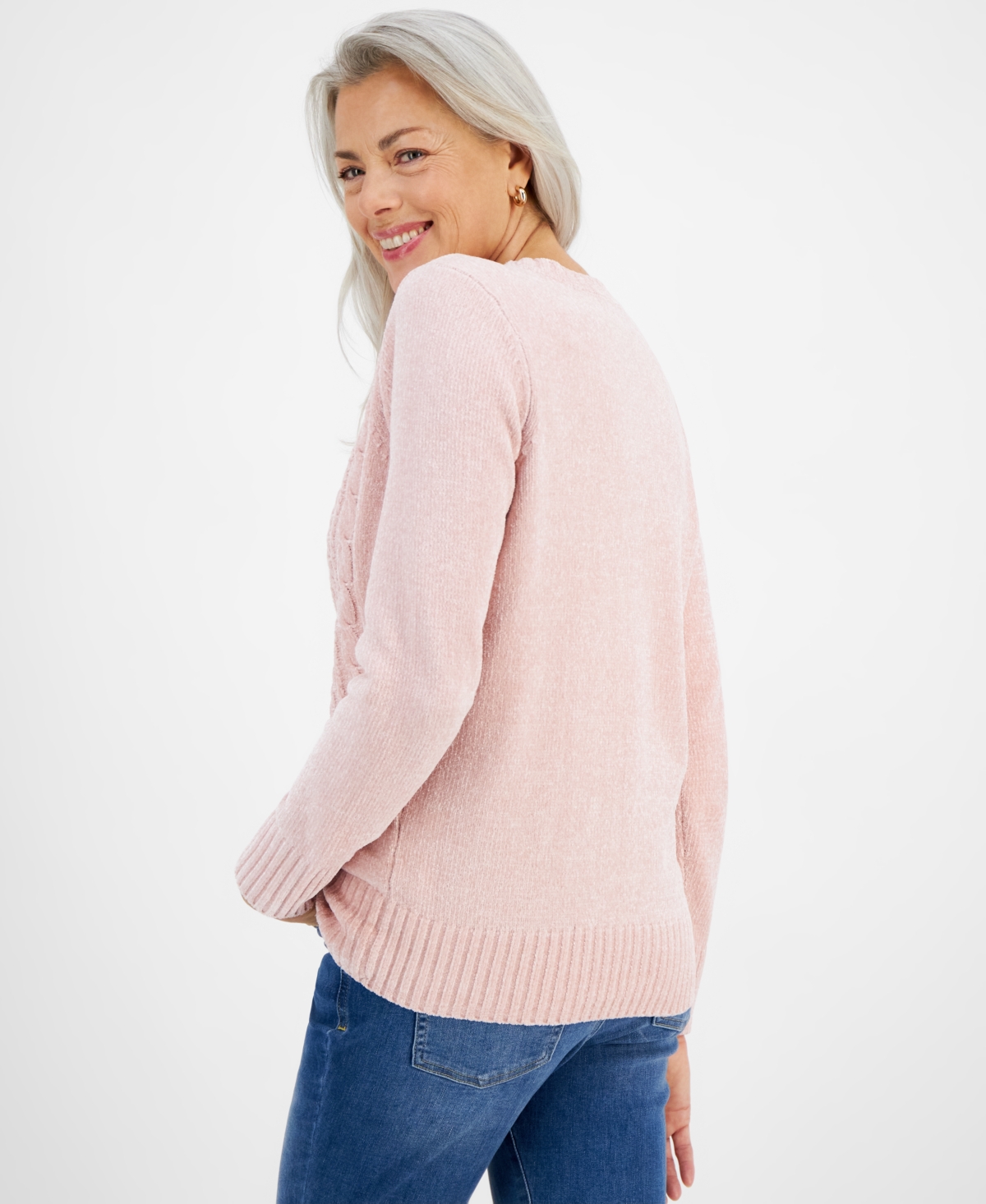 Style & Co Women's Crewneck Chenille Cable-Knit Sweater, Created for Macy's