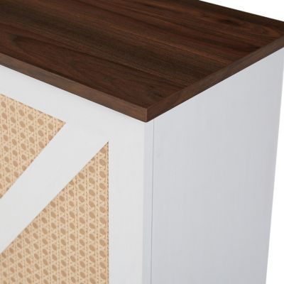 Streamdale White Faux Rattan Wine Cabinet with Wine Rack & Glass Holder