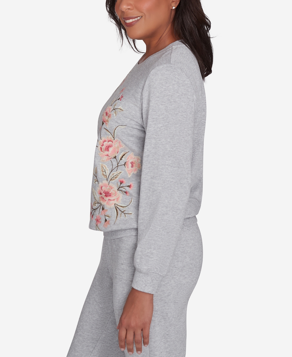 Alfred Dunner Casual Fridays Women's Cozy Floral Embroidered Long Sleeve Top