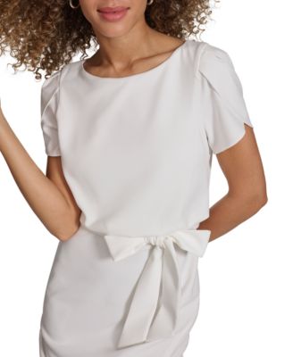 Women's Tulip-Sleeve Tie-Waist Sheath Dress