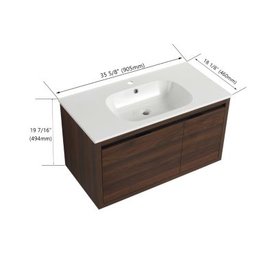 36" Floating Vanity with Gel Sink Ample Storage, Soft-Close, Durable