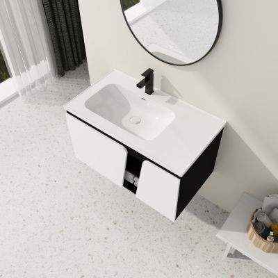 36" Wall-Mounted Vanity with Ceramic Sink & Soft-Close Doors