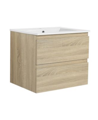 24" Wood Grain Vanity w/ Ceramic Sink & Soft-Close Drawers