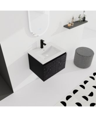 Wall-Mounted Bathroom Vanity with Ceramic Sink & Soft-Close Doors