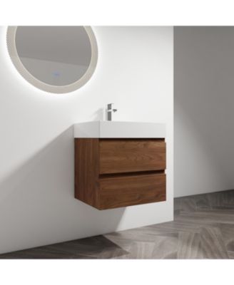 24" Wood Grain Vanity with Resin Sink and Soft-Close Drawers