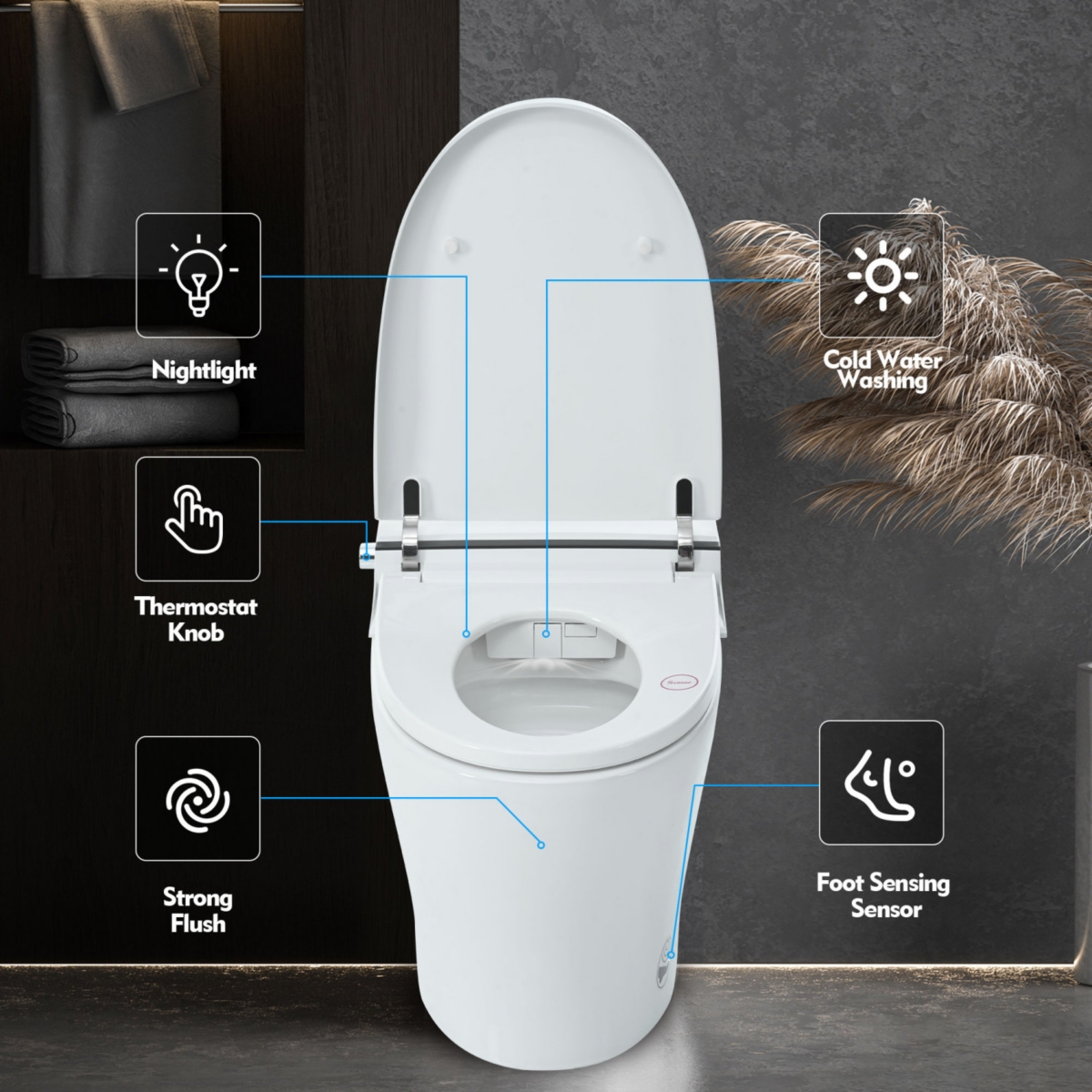 Streamdale Furniture Compact Toilet with Self-Cleaning Nozzle, Dual Flush, Foot Sensor, Night Light