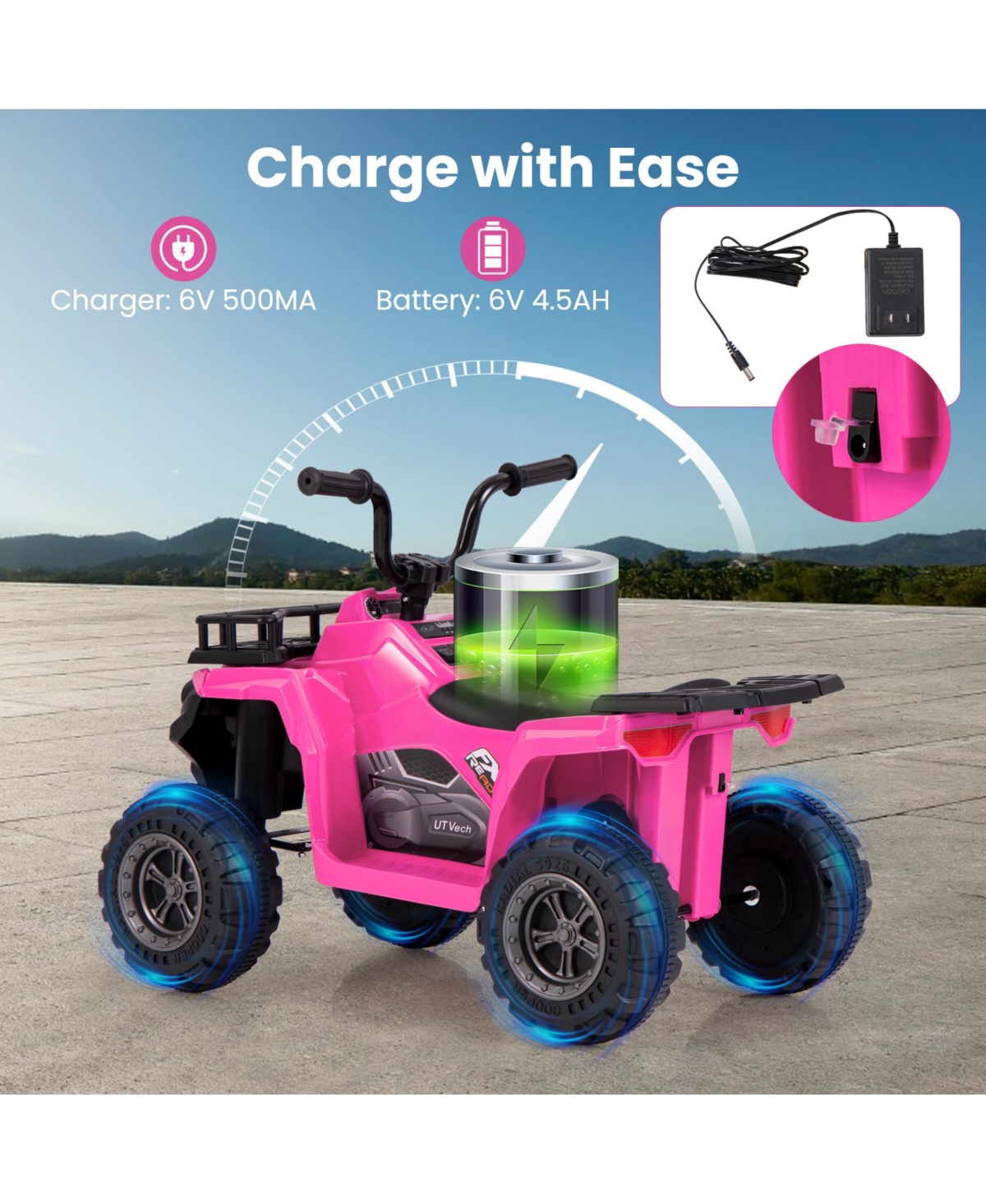 Slickblue 6V Kids Ride On Electric Atv with Led Headlights and MP3 Player