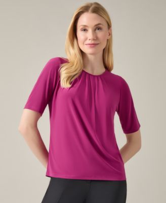 Kasper - Women's Crewneck Elbow-Length-Sleeve Blouse
