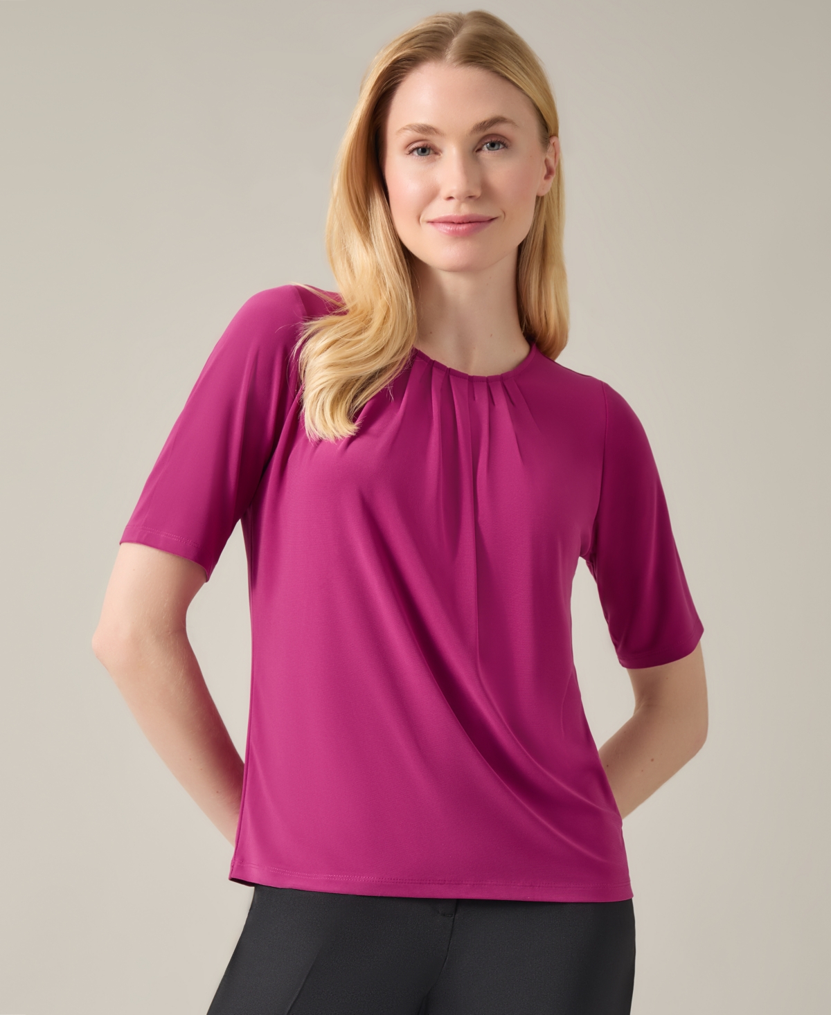 Women's Pleat Neck Knit Top, Regular & Petite - Vanilla Ice