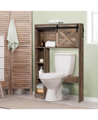 4-Tier Over The Toilet Storage Cabinet with Sliding Barn Door and Storage Shelves