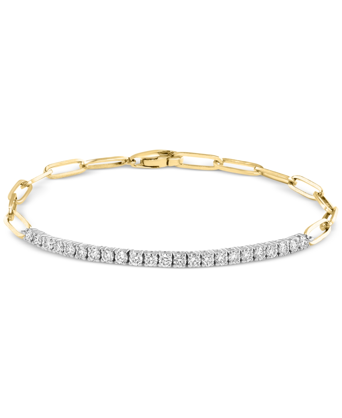 Effy Collection Effy Diamond Line & Paperclip Link Bracelet (7/8 Ct. T.w.) In 14k Two-tone Gold In Ylw,wht Go