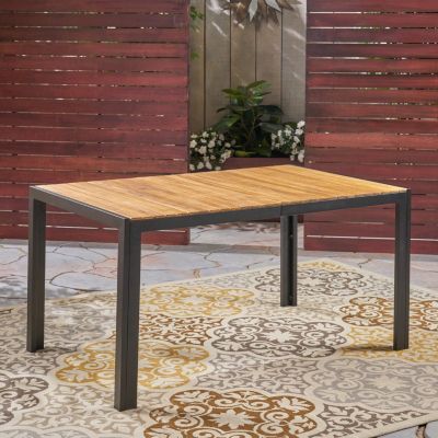 Streamdale Modern Acacia Wood & Iron Outdoor Dining Table
