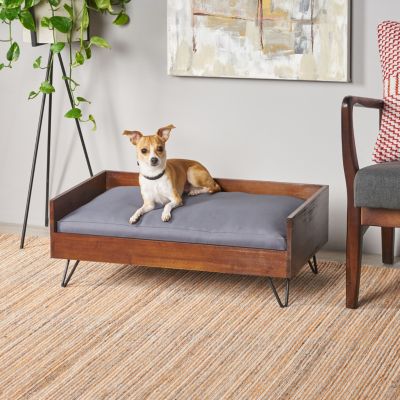Streamdale Mid-Century Modern Pet Bed With Acacia Wood Frame And Hairpin Legs
