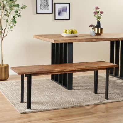 Streamdale Modern Industrial Dining Bench Black + Country Brown