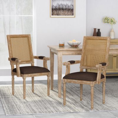 Streamdale Elegant Upholstered Dining Chair With Cane Backrest And Armrests