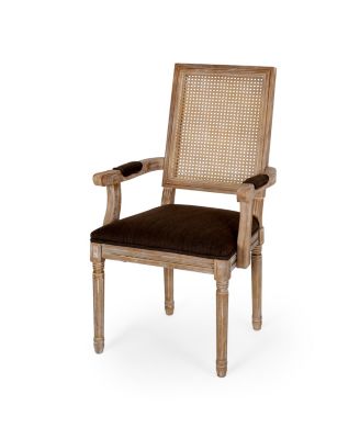 Streamdale Elegant Upholstered Dining Chair With Cane Backrest And Armrests