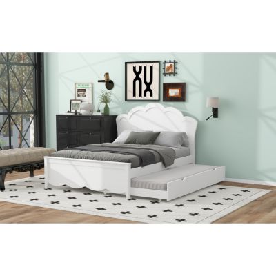 Full Size Wood Platform Bed with Headboard and Twin Trundle