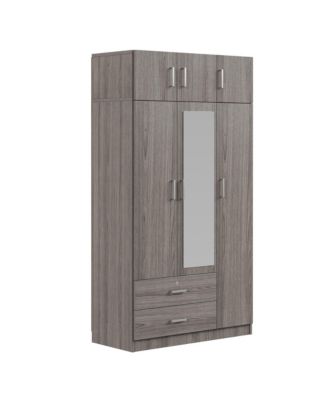Modern 3-Door Wardrobe with Drawers, Mirror, & Cabinet