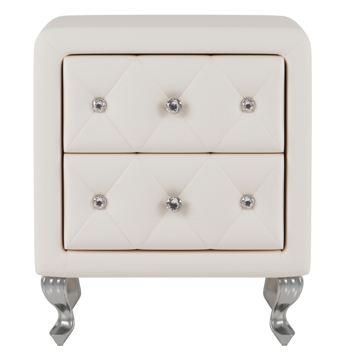 Streamdale Furniture Elegant Pu Nightstand with 2 Drawers, Crystal Handle, Storage