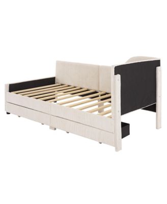 Streamdale Twin Size L-Shaped Corduroy Daybed with Drawers