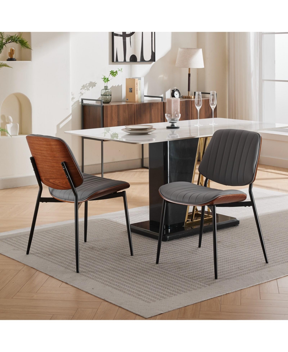 Streamdale Furniture Walnut Bentwood Dining Chair with Curved Backrest (Set Of 2)