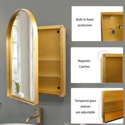 24x36" Recessed Gold Metal Medicine Cabinet with Mirror