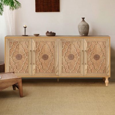 Streamdale Carved Wood Storage Cabinet with Metal Handles