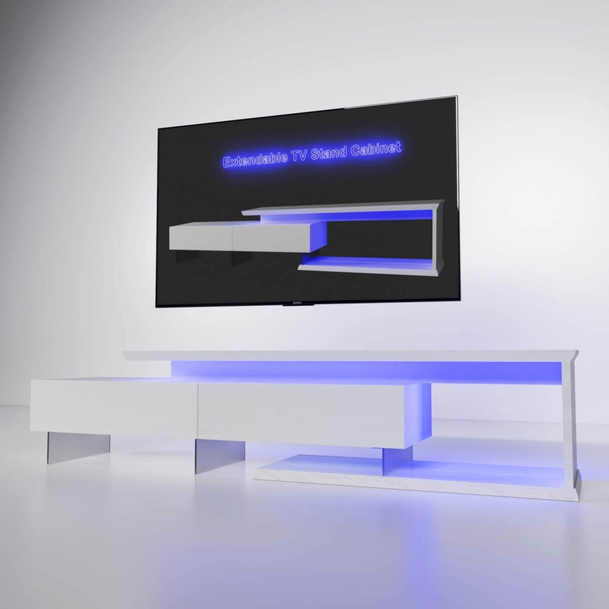 Extendable Led Tv Stand with Remote Control, Multiple Lighting Modes