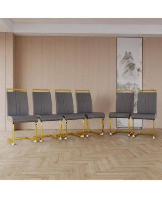 Modern Faux Leather Dining Chairs with Golden Metal Legs (Set of 4